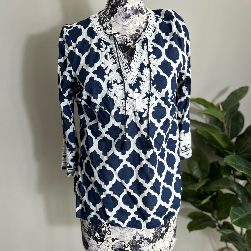 Talbots long sleeve blue peasant blouse size small